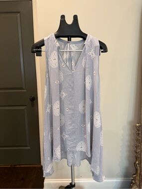 Free People Light Blue Embroidered Sleeveless Tunic Top Medium